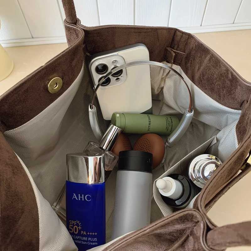 2025 Women Suede Tote Bag with Inner Pocket Underarm Bag Large Capacity Solid Color Satchel Bags for Work Travel Purses Handbags K251121