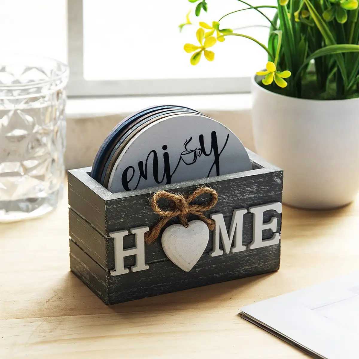 Home Love Wooden Set Lnsulated Coasters Kitchen Tableware Anti Scald And Household Use Cup Trays Decor Accessories C251122