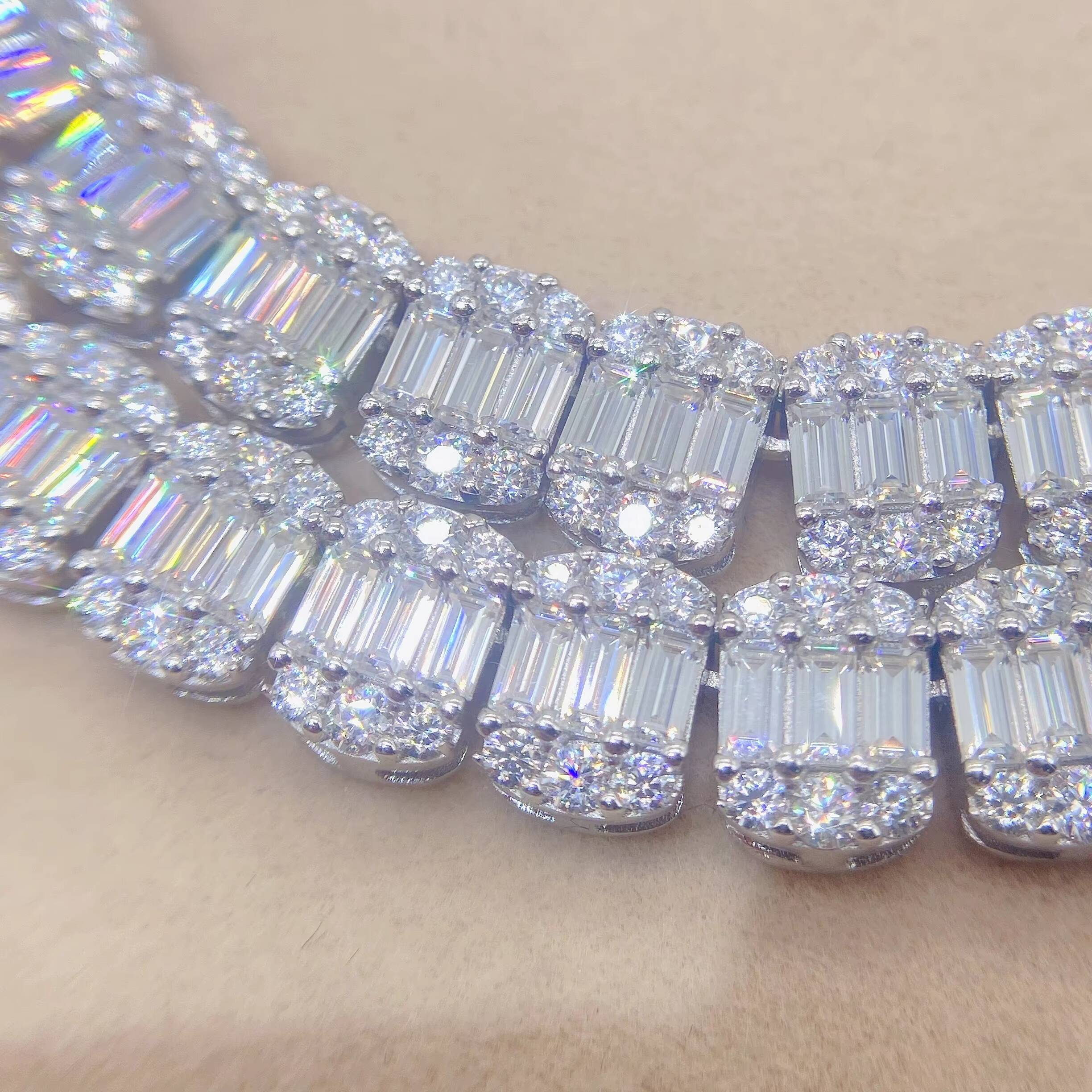 Iced Out Hip Hop Cuban Link Chains Custom Jewelry Real 925 Sterling Silver VVS Baguette Moissanite Diamond Cuban Chain