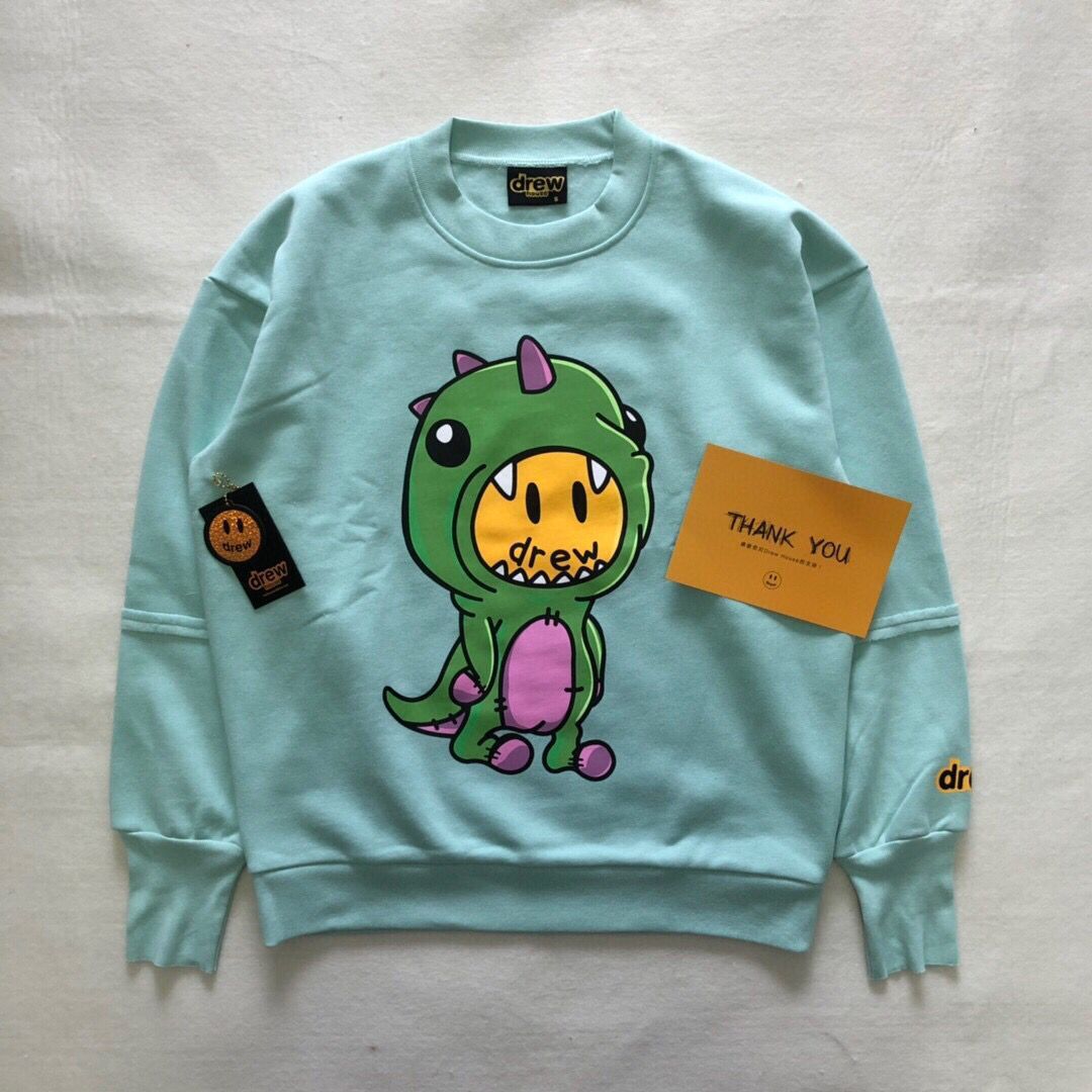 Drew House DREW Smiling Dinosaur Internet Celebrity Men's and Women's Couple High Street Round Neck Pullover Long Sleeve Hoodie Trend