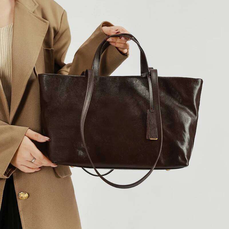 Women's Oil Wax Genuine Leather Lady Fashion Real Cowhide Bag Female Luxury Design High Capacity Commuting Handbag