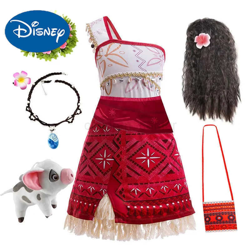 Disney Moana 2 Girls Clothing Adventure Clothing Girls Princess Fancy Clothing Childrens Vaiana Carnival Party Necklace Pig Set W20250421