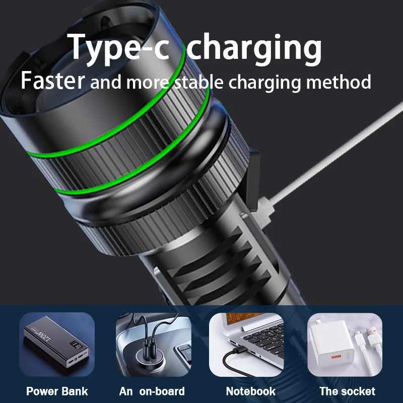 20000000LM Most Powerful LED Flashlight Rechargeable Type-c Flashlight Long Range 2000M Tactical Torch Light For Fishing Hunting C251122