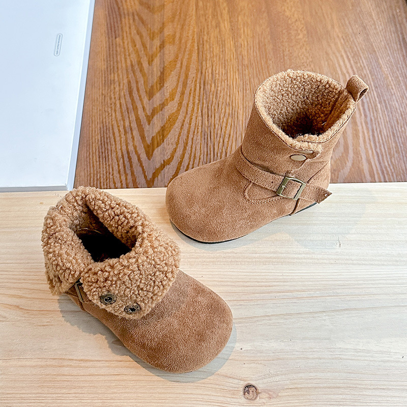 New designer shoes retro foldable suede boots winter new Korean girls wool lined cotton boots midsole Martin boots