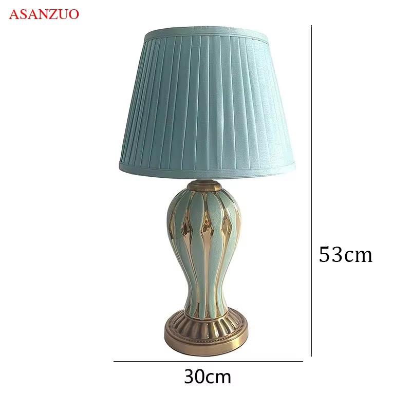 Pastoral Style Ceramic Vase Table Lamp For Bedroom Living Room European retro Study desk lights Fabric Decor Light fixture