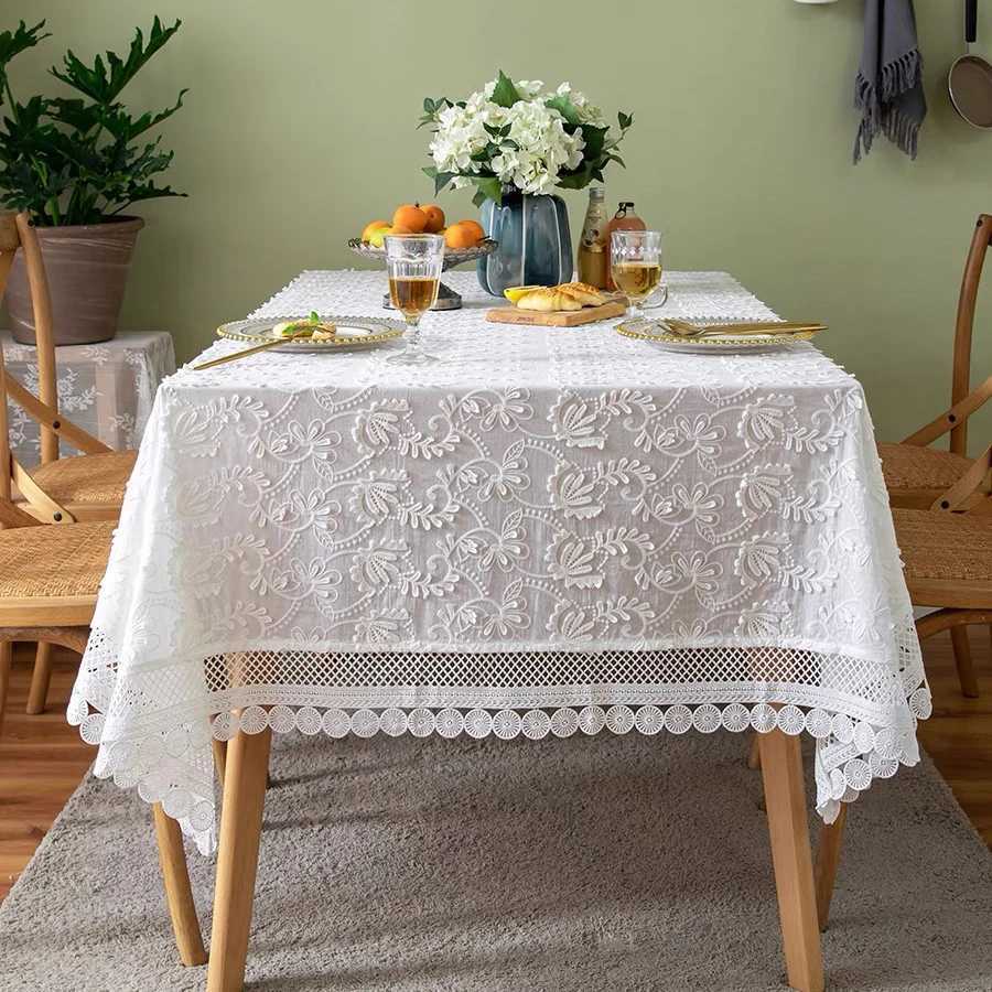 Luxury Lace Table Cloth for Living Room Bedroom Cover Table Party Table Cloth American White Embroider Table Cover Decoration C251122