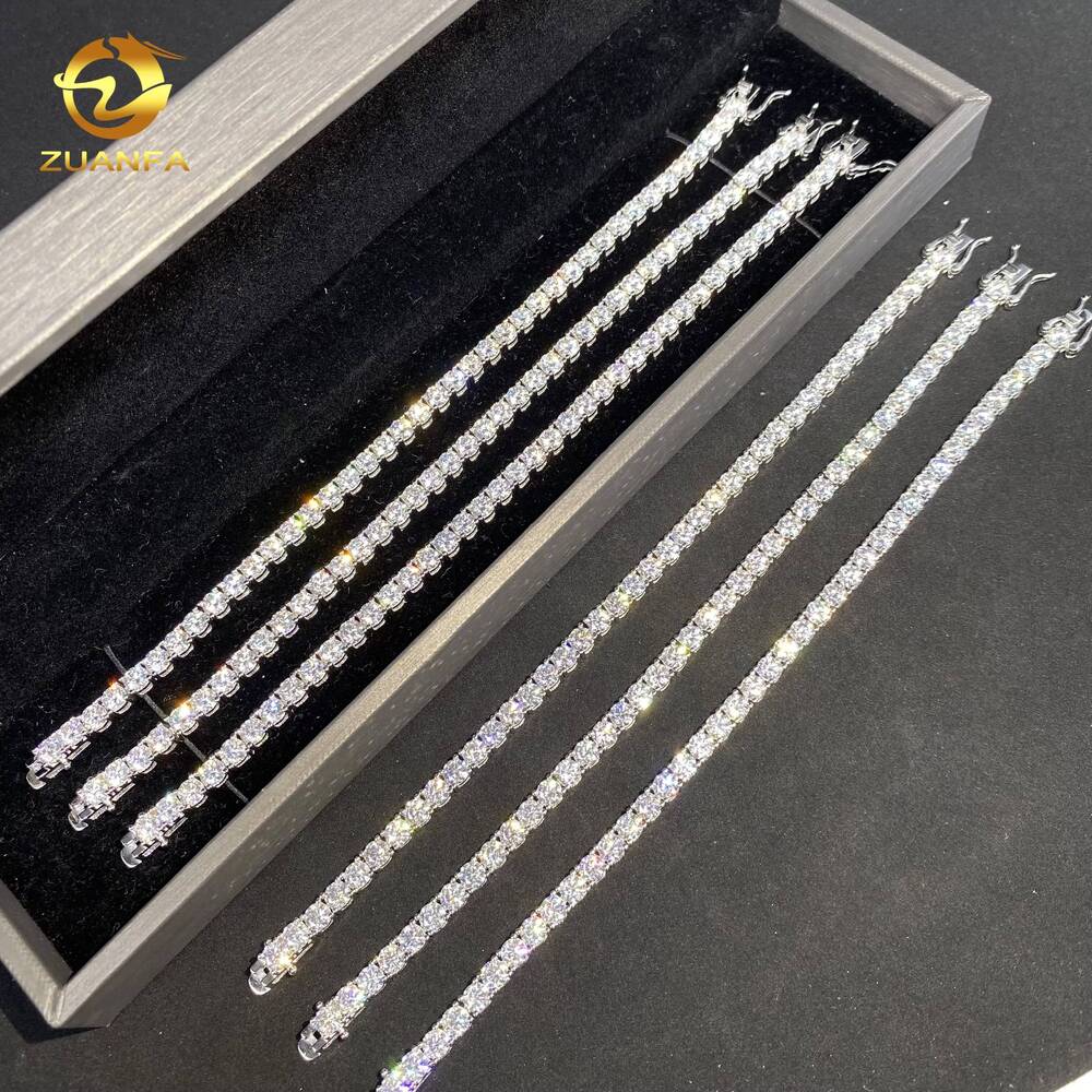 Fast Shipping Hot Sale 925 Sterling Silver Hip Hop Jewelry Iced Out Tennis Chain 4mm Diamond VVS Moissanite Tennis Bracelet