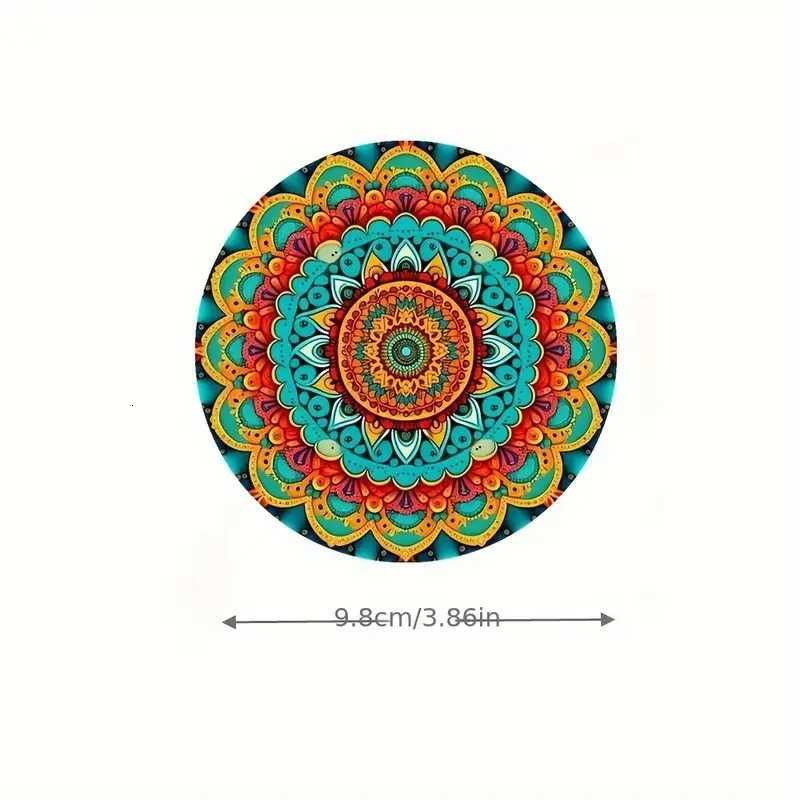 6 sets of mandala pattern art-painted wooden anti-slip coasters suitable for decoration of living room kitchenware C251122
