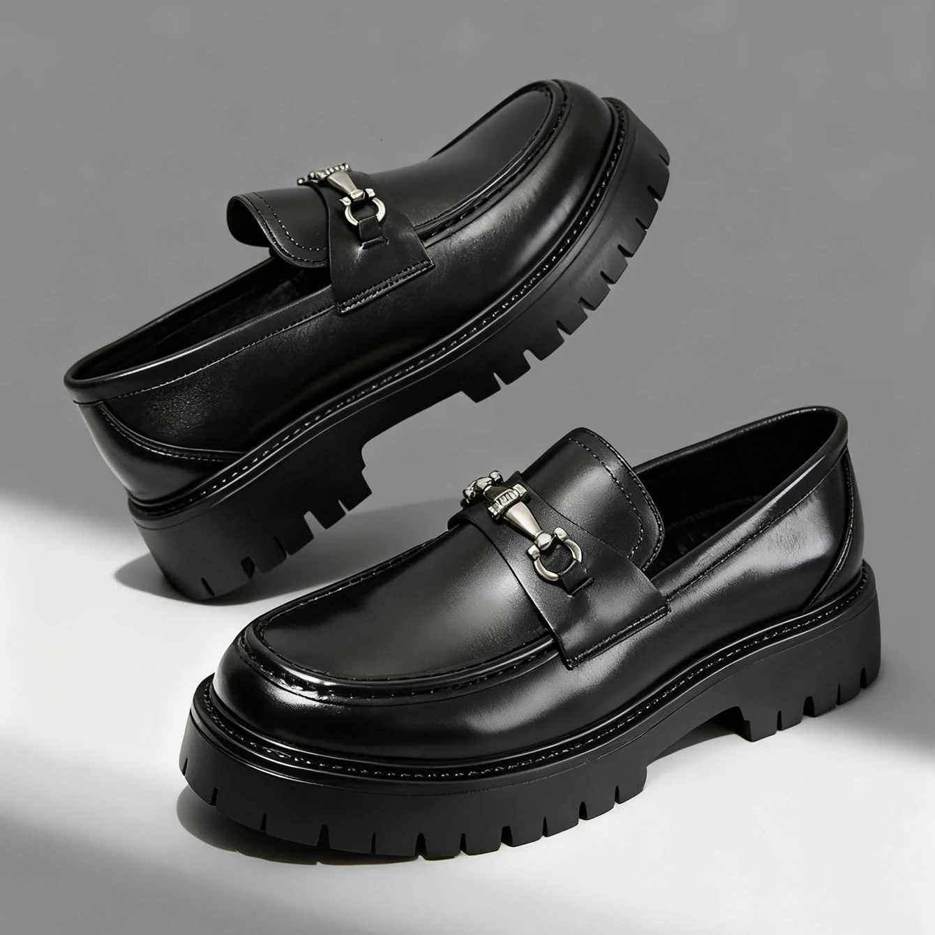 Fashion Classic Thick Sole Mens Penny Loafers Slip-On Business Dress Shoes Gentleman Metal Buckle Formal Black Business Shoes X251122