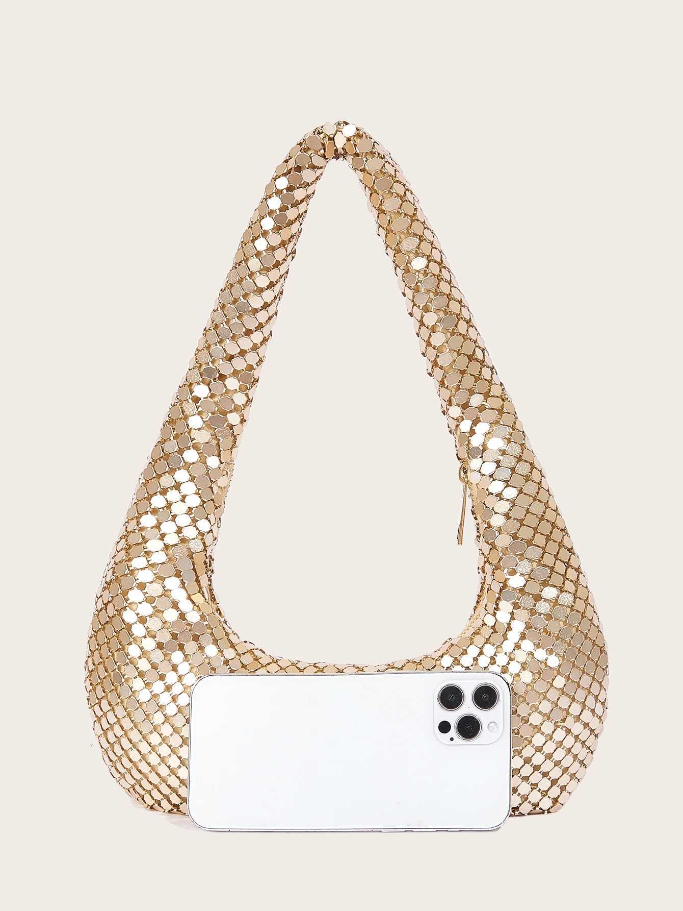 Womens Evening Bag Aluminum Sequin Armpit Bag with Zipper Lightweight Casual Handbag Party Sparkling Shoulder Mobile Phone Bag K251121