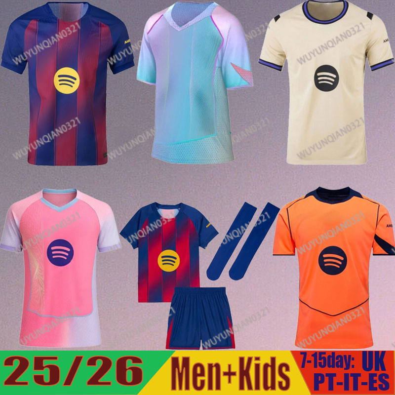 25 26 LAMINE YAMAL LEWANDOWSKI soccer jerseys men kids black football shirts kit Camiseta sets barcalona Travis pink goalkeeper away