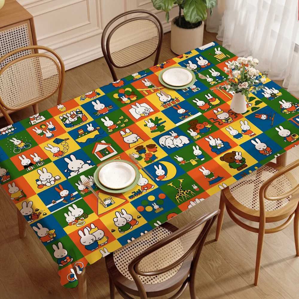 Cute Cartoon Rabbit Rectangle Tablecloth Table Decor Reusable Waterproof Kitchen Dining Holiday Party Decoration C251122