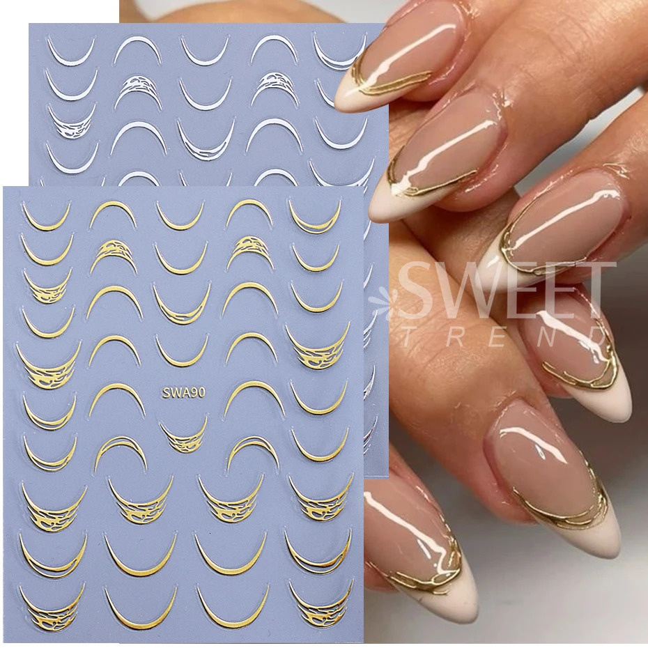 24pcs Crescent Moon Nail Stickers SelfAdhesive French Smile Striped Line n Decals Sliders DIY Elegant Manicure Decor 251106