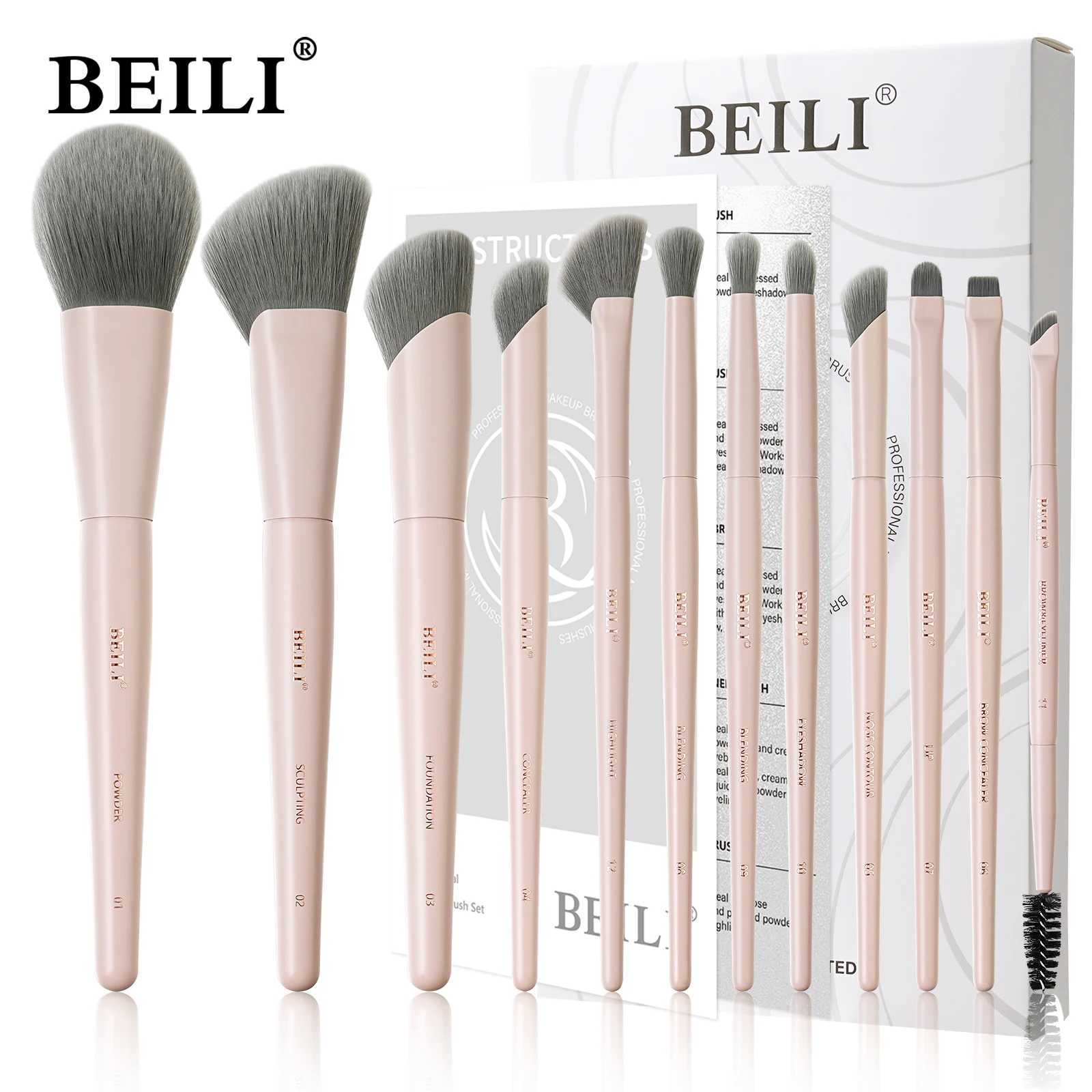 BEILI Vegan Professional Makeup Brush Set 12 Pcs Corn Bamboo Silk Angle Powder Foundation Eyeshadow Eyeliner Brushes Cosmetics C251122