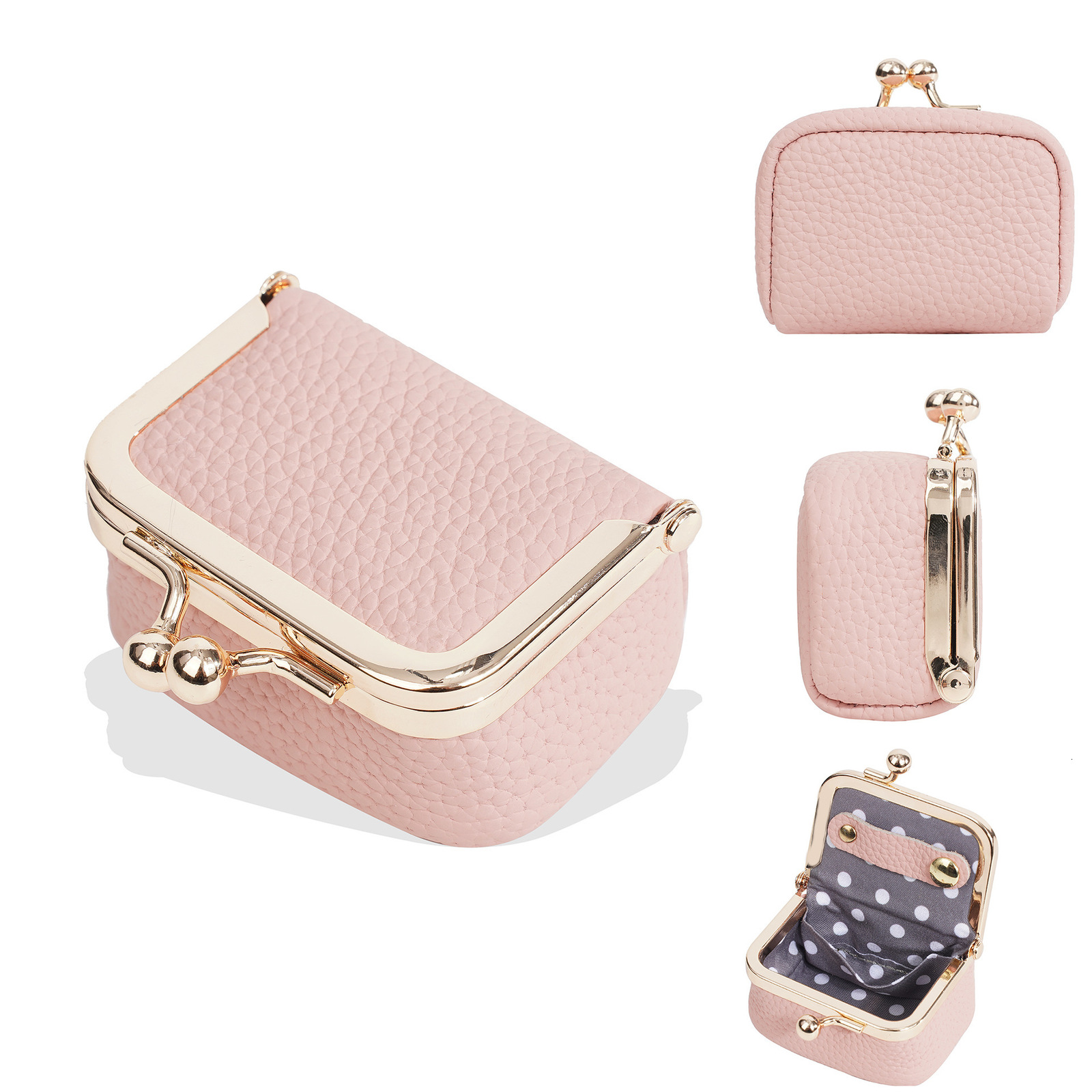 Women's Solid Color PU Leather Jewelry Box, Ring, Necklace, Earring Storage Mini Coin Wallet Small Bag Kiss Lock R250422