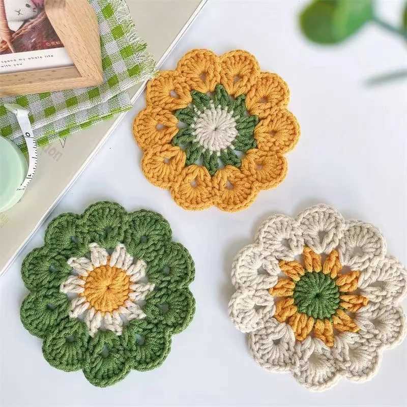 Flower Crochet Coasters Handmade Cute Coasters Knitted Drink Coaster Coffee Cup Mat Home Office Desktop Decoration Creative Gift C251122