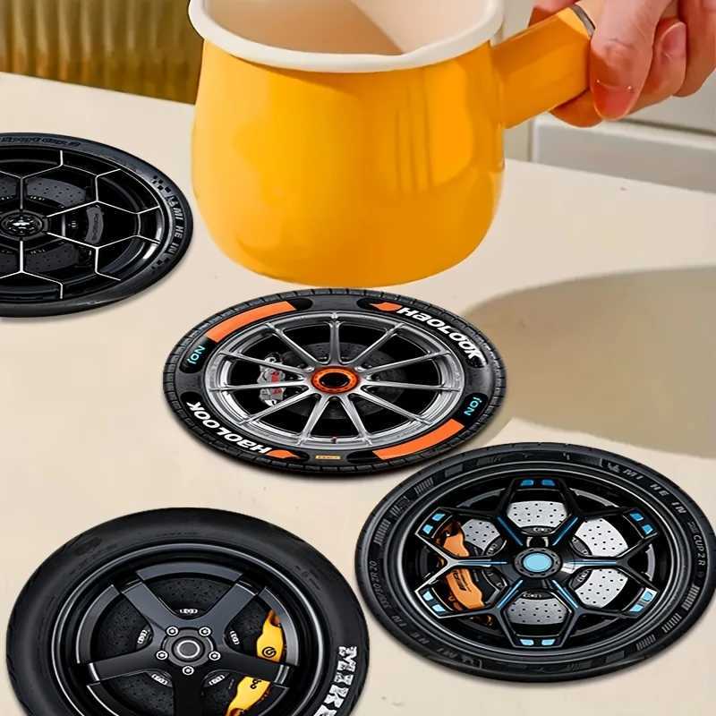 8 Pcs 2D Wooden Coasters Tire Saucer Heat Resistant Non-Slip Home Office Bar Cafe Restaurant Holiday Birthday Gift Durable C251122