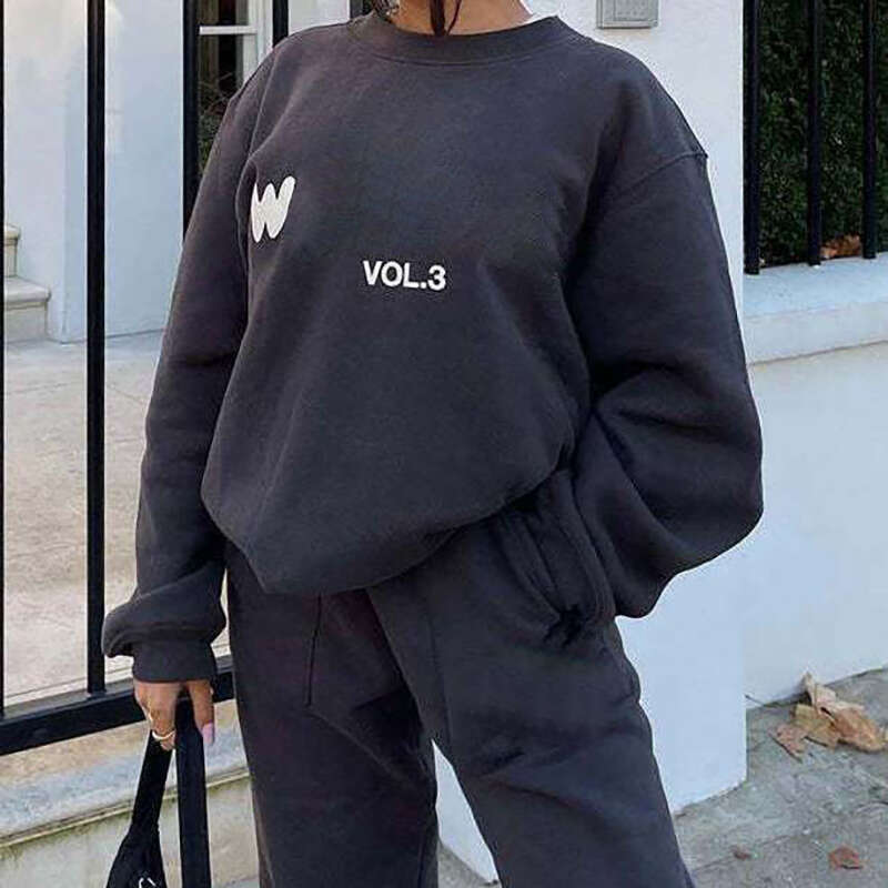 Designer Casual Sports Wear Hoodie Foam Letters Graffiti Printed Graphic Sweatshirts Crew Neck Pullover Quality Cotton Womens Tracksuits White Foxliness set