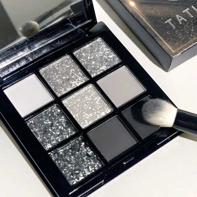 Cold Sweet Light European And American Smoky Eye Nine Color Eyeshadow Tray Cement Dark Punk Black And White Gray Metal PearlT251122