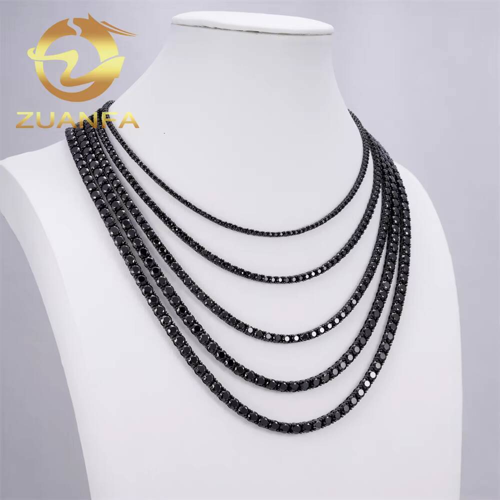 Instock 2mm 3mm 4mm 5mm 65mm Black Moissanite Diamond Tennis Necklace VVS 925 Silver Hip Hop Iced Out Tennis Chain