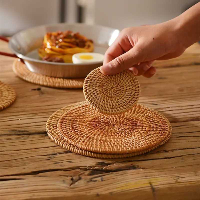 8-10cm Rattan Cup Mat 6Pcs Drink Coasters Set for Kungfu Tea Accessories Round Tableware Placemat Dish Mat Rattan Weave Cup Mat C251122