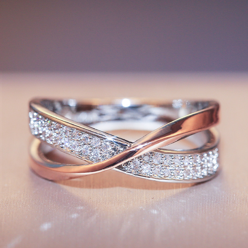 Simple and Personalized X-shaped Two-tone Womens Zircon Copper Ring High quality gold designer diamond ring rings designer for women engagement men lo - view 1