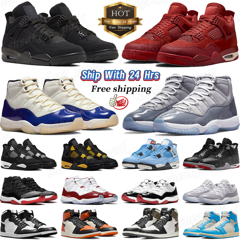 Top Black Cat 4s 11s 1 Basketball Shoes for Men Women designer 4 11 Sneakers Rare White Navy Bred Cool Grey Cherry Paris Wet Cement Outdoor sports womens mens trainers