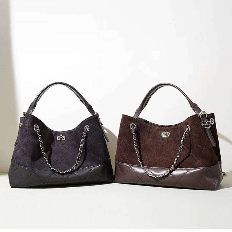 2025 New Retro Color Block Large Capacity Tote Bag Women Fashion Versatile Diamond Quilted Shoulder Chain Handbag for Commuting