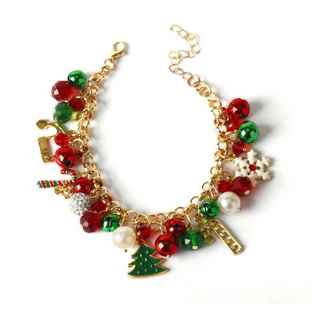 Christmas Bracelet Multi-Colored Rhinestone Bracelet Jingle Bell Beaded Bracelets for Women Christmas Party Jewelry Gift J251122