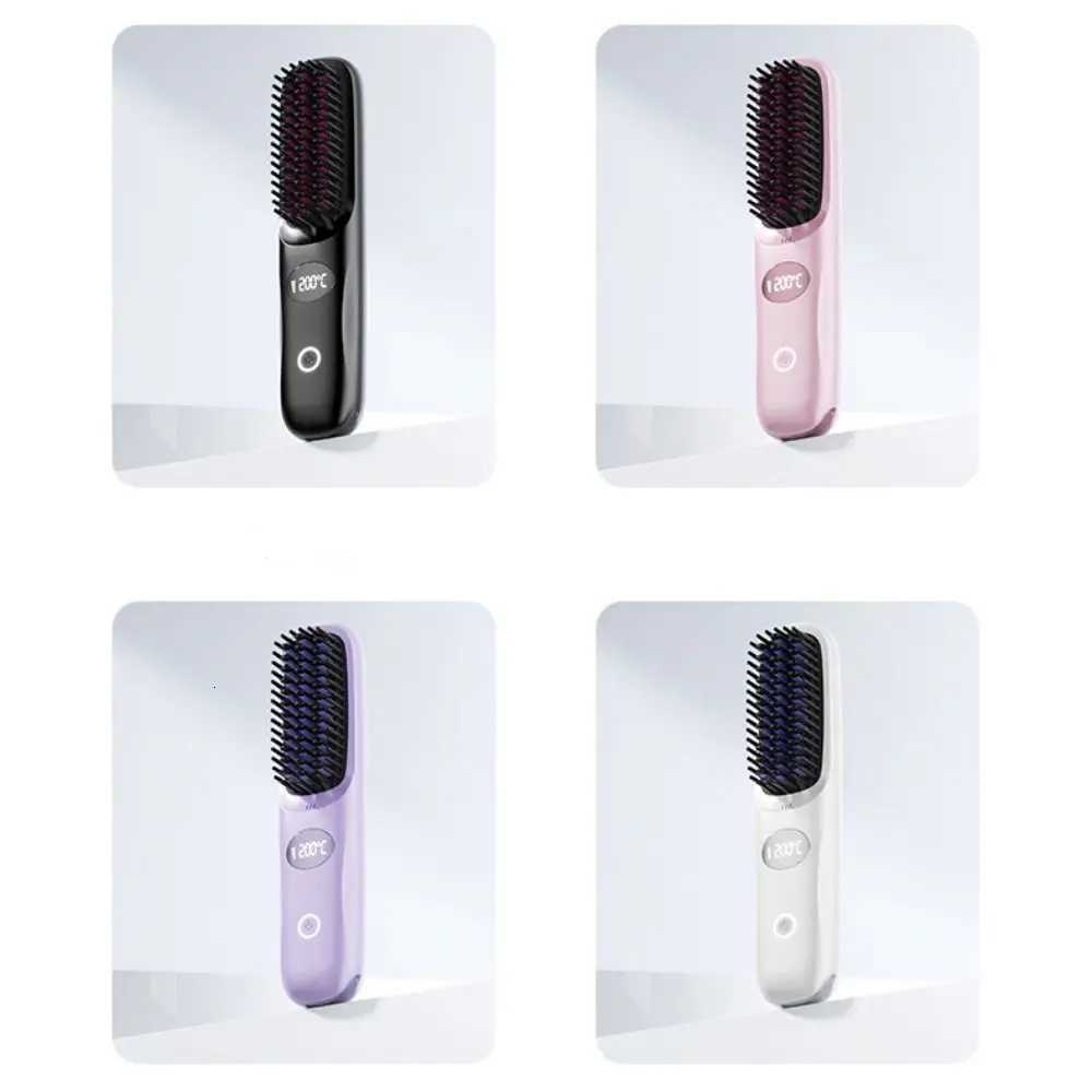 3 Temperature Settings Electric Hair Straightener Brush Anti-Scald Protection Portable Negative Ion Styling ToolT251122