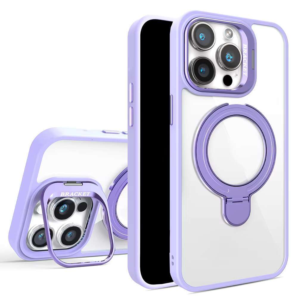 Metal Bracket Transparent Acrylic Magnetic Phone Case for IPhone 16 With Lens Stand Protection Cover