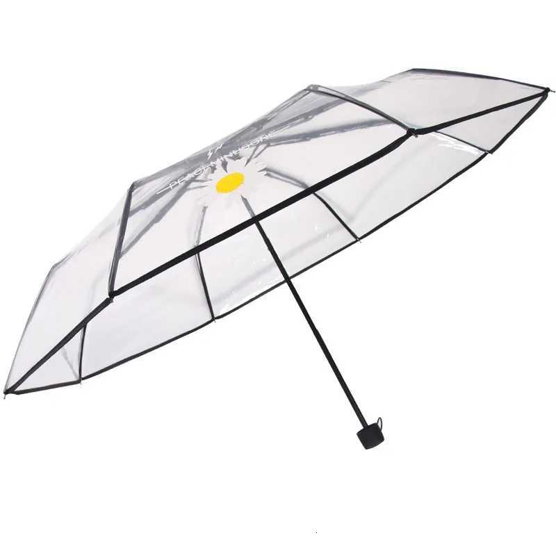 Fashion Transparent Fold Women Rain Umbrella Clear Fully Automatic Umbrellas Luxly Men Bussiness Daisy Flower Printed UmbrellaM251122