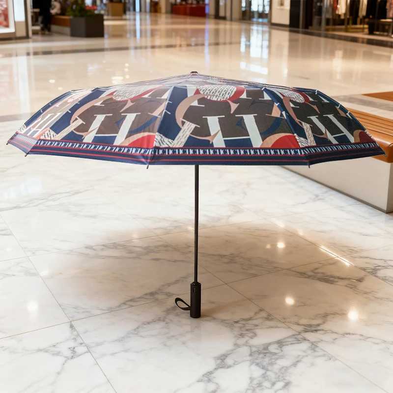 CH Printed Creative Letter Design Windproof Automatic Commuter Folding Umbrella Straight Handle Multifunctional Umbrella CommuteM251122
