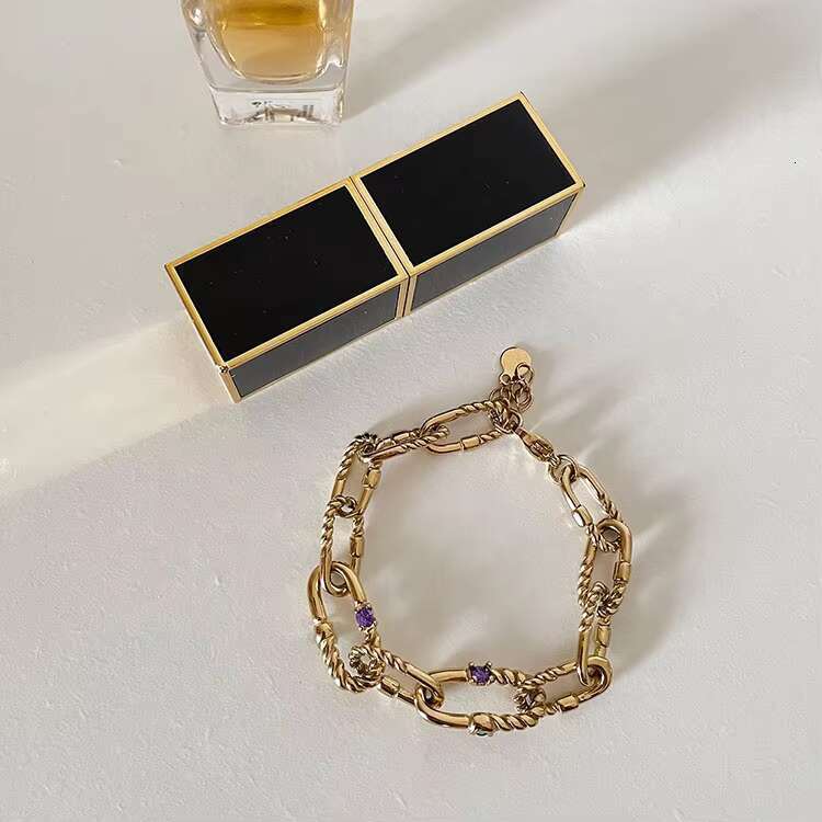DHCollections Latest High Quality 14K Gold Plated Stainless Steel Jewelry Twist Chain Color Zircon Accessories Bracelet B212261