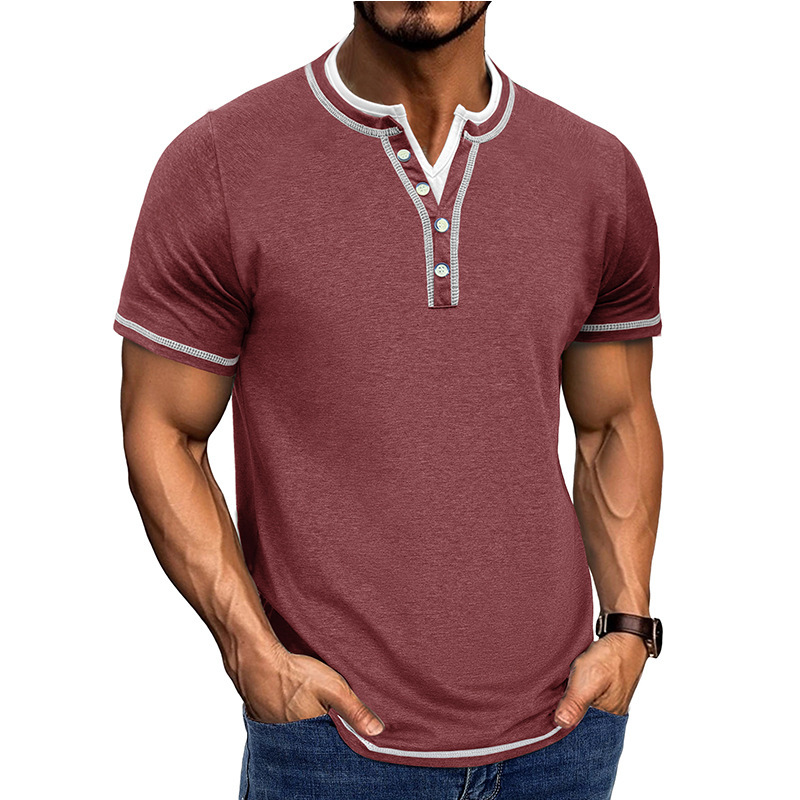 Designer t shirt Men Fashion New short sleeved color blocked fake two piece Henry shirt men s V neck T shirt
