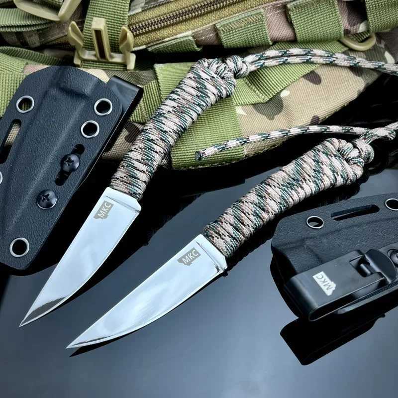 MKC outdoor straight knife nylon rope handle pocket scabbard suitable for climbing hunting fishing and mens giftsXJ250421