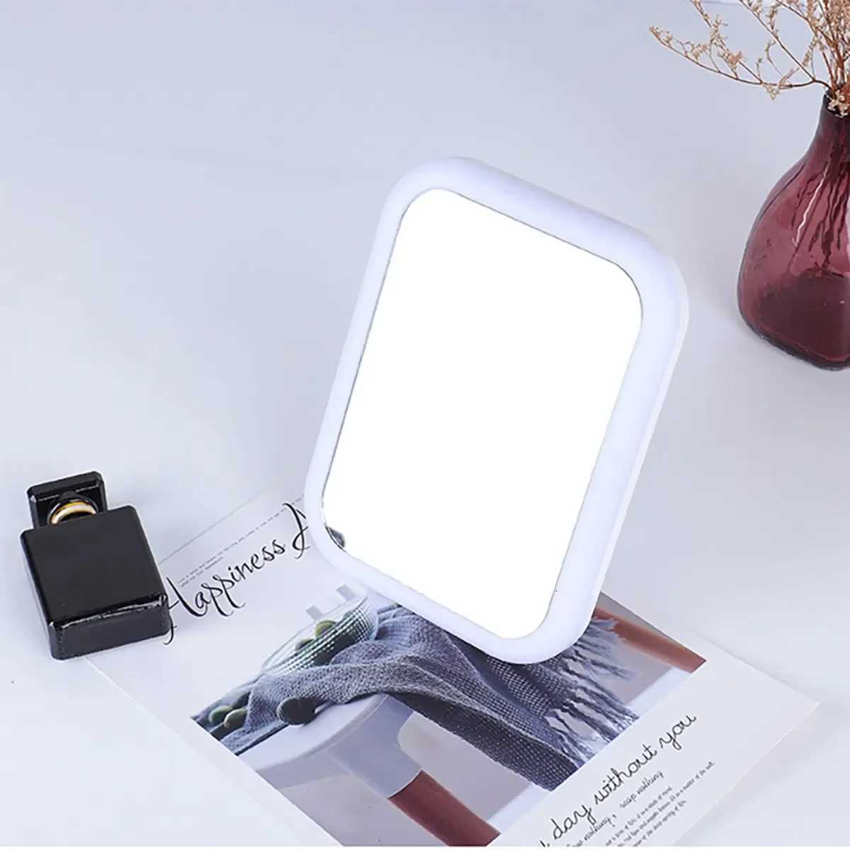 LED Makeup Mirror with LED Light Touch Screen Portable Standing Folding Vanity Mirroir Adjustable White Pink Household Dormitory M251122
