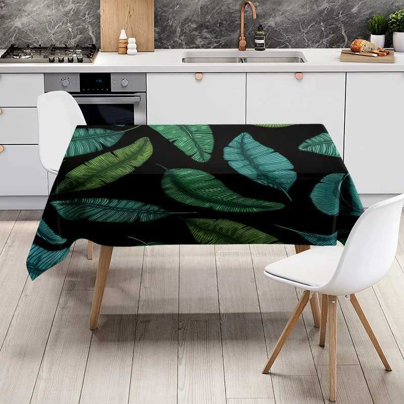 Luxury Green Leaf Print Tablecloth Waterproof Non-Slip Dining Cover for Home Decoration Black Blue C251122