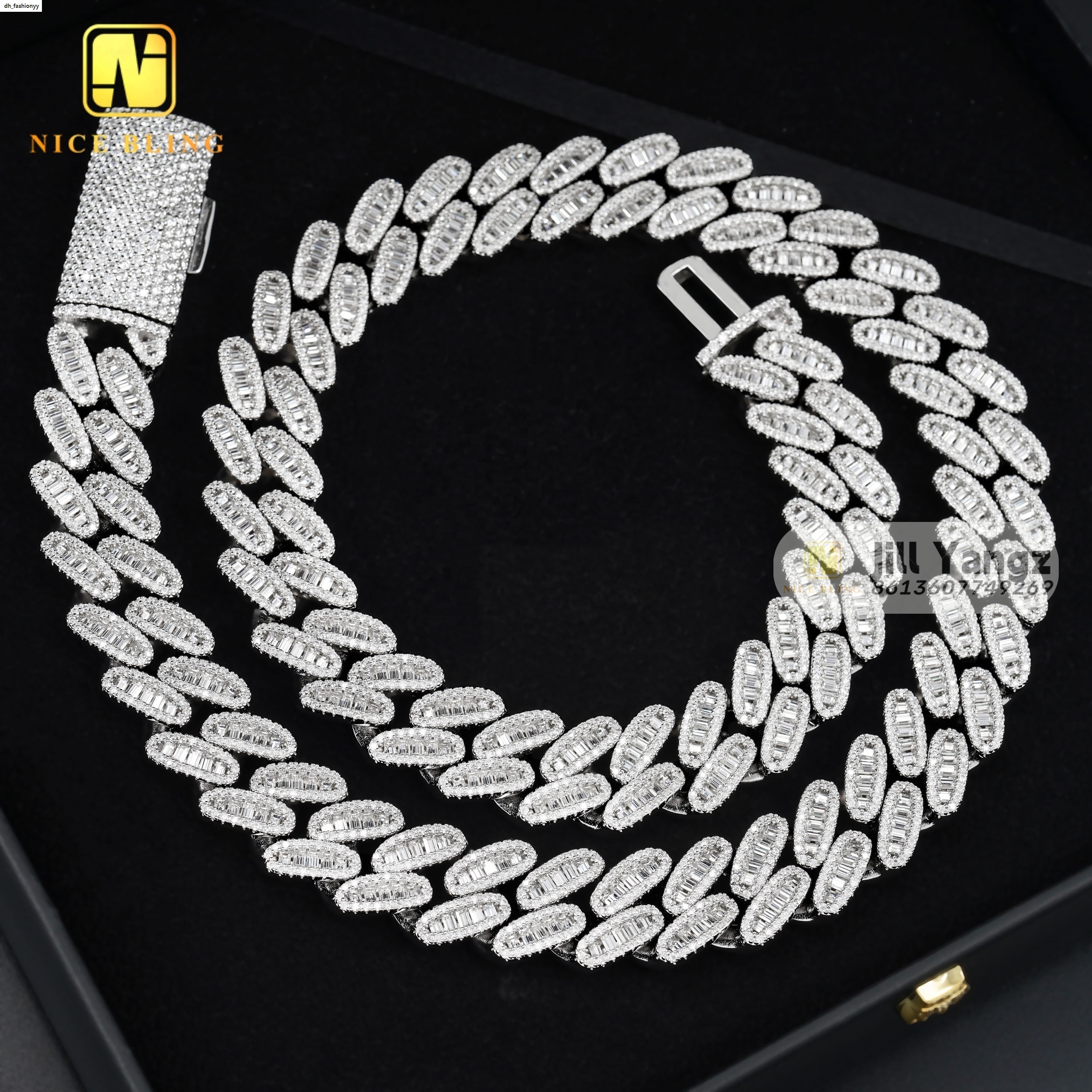 16 Year Cuban Link Chain Manufacturer 16mm Baguette Moissanite Dia Hip Hop Iced Out Jewelry Necklaces Sterling Sier