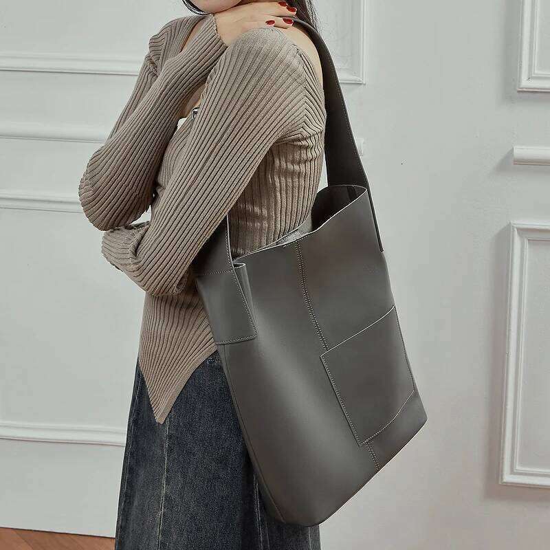 Toptrends Cowhide Genuine Leather Large Hobo Shoulder Bags For Women 2025 Luxury Designer Bucket Totes Shopping Ladies Handbags