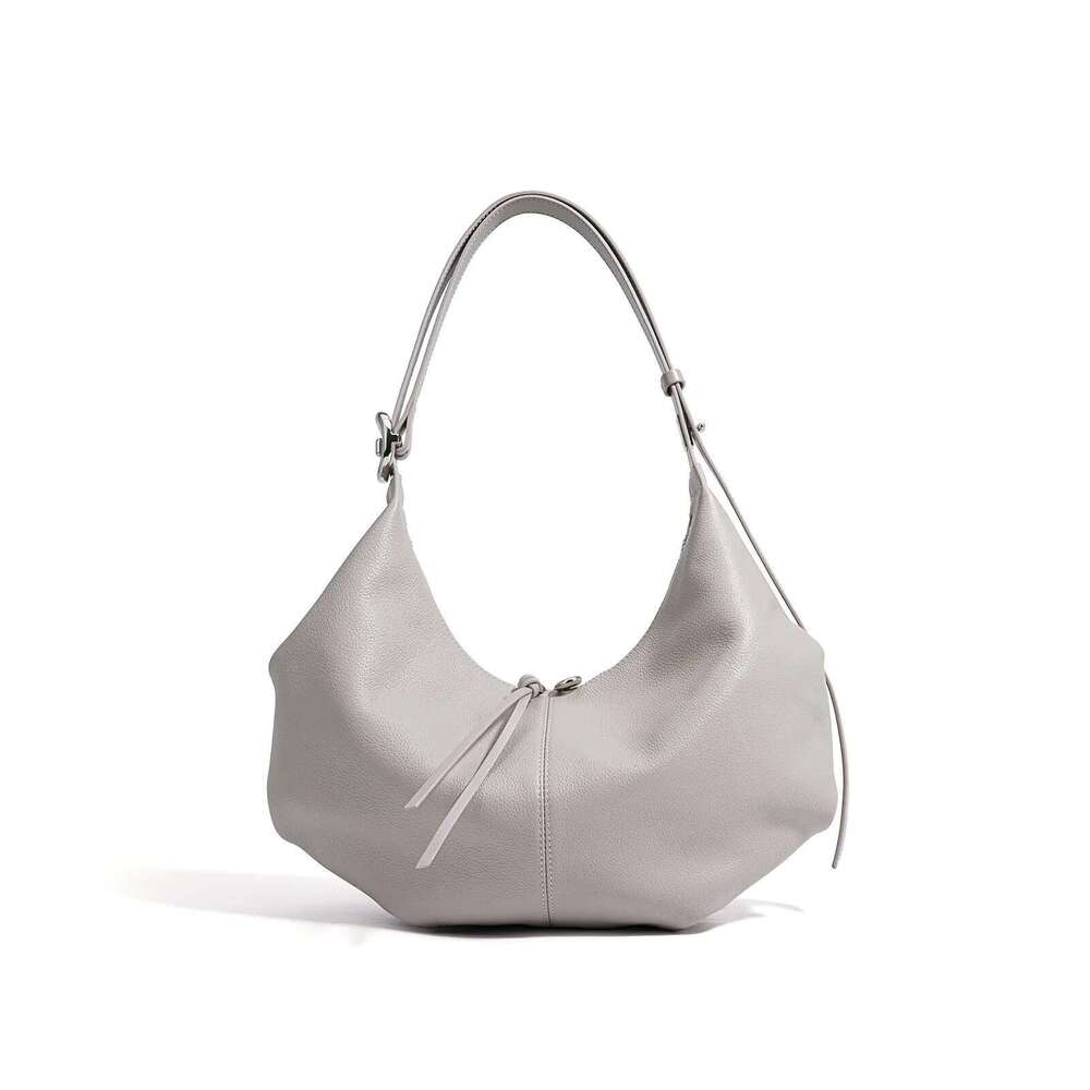 New Large Capacity Beige Grey Color Hobo Tote Elegant Natural Cow Leather Women Handbag Travel Underarm Shoulder Bag Bag