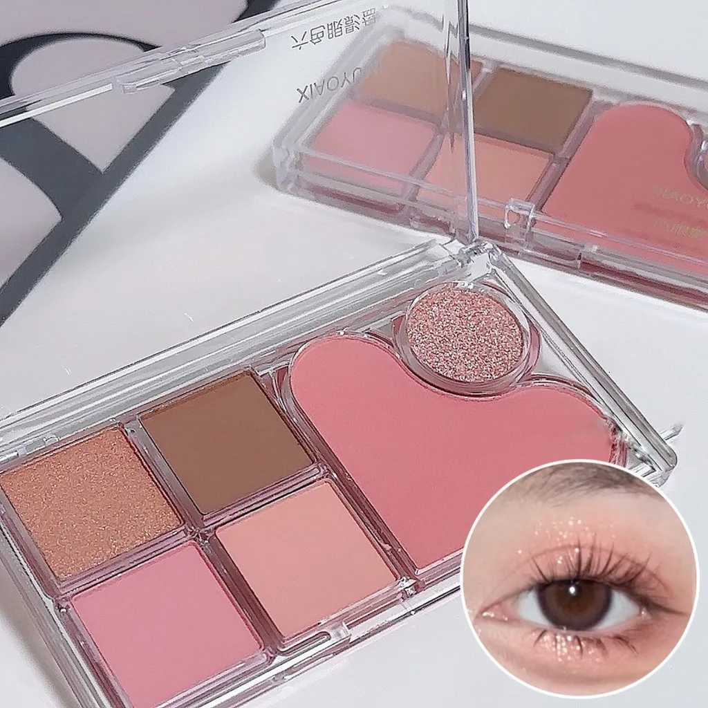 Light and shadow integrated eye shadow tray matte pearl tender pink makeup pure desire style six-color eye shadowT251122