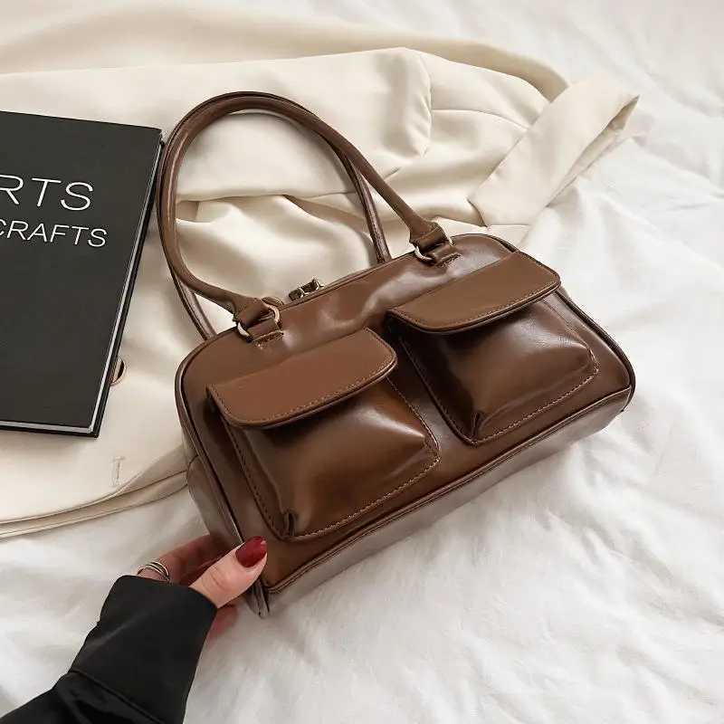 Womens Dual Pocket Shoulder Bag 2025 New Fashionable Handbag Trendy Designer Underarm Bag Womens Luxury Handbag Leather WalletT251122