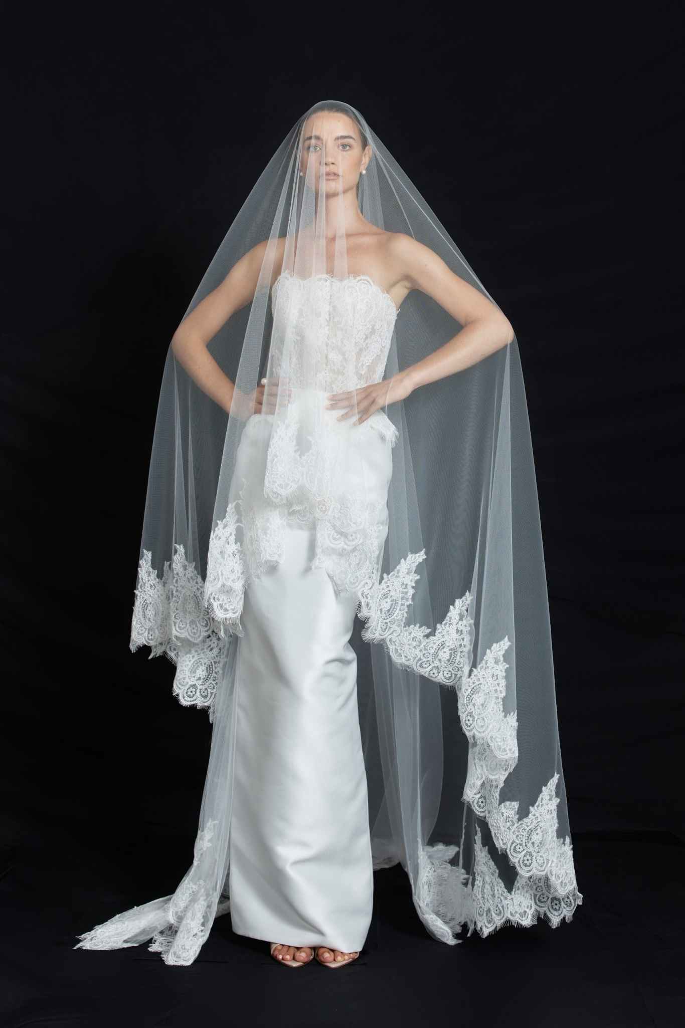 Simple Appliques Wedding Veil One Layer Long Cathedral Length Bride Veils With Comb Bride Voile Customized velo de novia