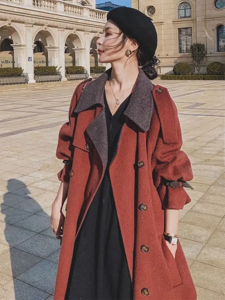 Fashionable British Style Medium Long Woolen Coat For WomenS Winter Korean Version Loose And Thick Suit 251112