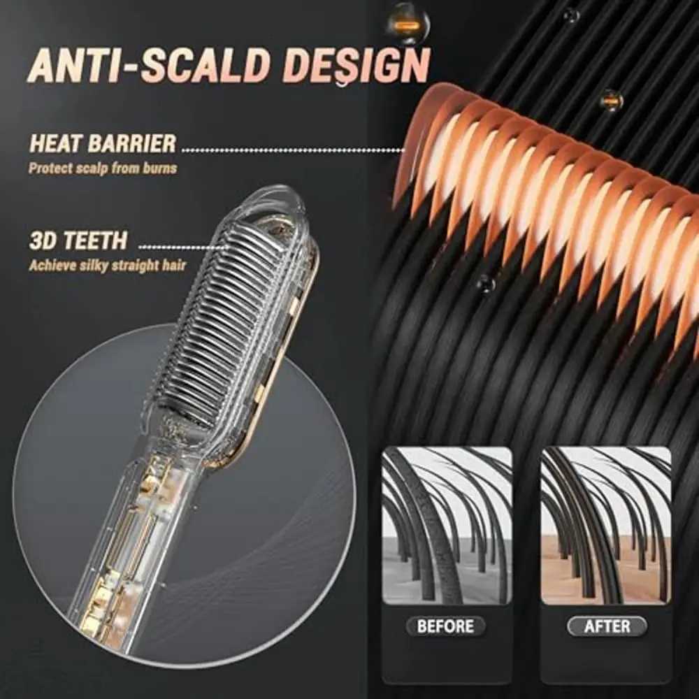 Anti Scald Electric Hair Straightening Comb 2 in 1 LED Digital Display Negative Ion Straighten Brush Fast HeatingT251122