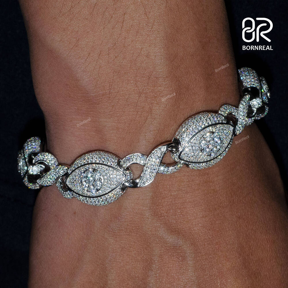 8 20mm Cuban Link Chain Moissanite Bracelet Charm Luxury Evils Eyes Round Brilliant Cut 925 Silver VVS Iced Out Cuban Chain