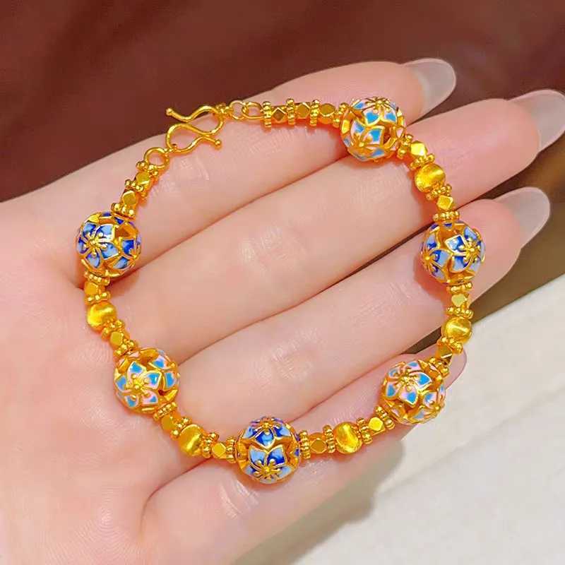 AU999 Bauhinia Lucky Bead Bracelet Womens 24K Gold - Anti-deform gold durable band bead carries es J251122