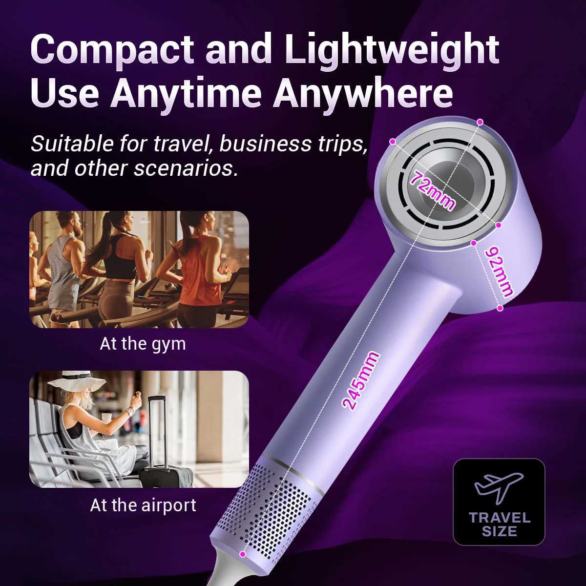 TQ-D3 Professional Purple Negative Ion Hair Dryer - High Speed 110K RPM Ultra Quiet Thermostat Control for Hair Care W250718