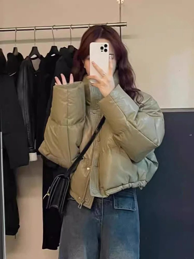 Womens Solid Color Norinse Down Cottonpadded Clothes Short Loose Thickened Bread Small Parkas 251110